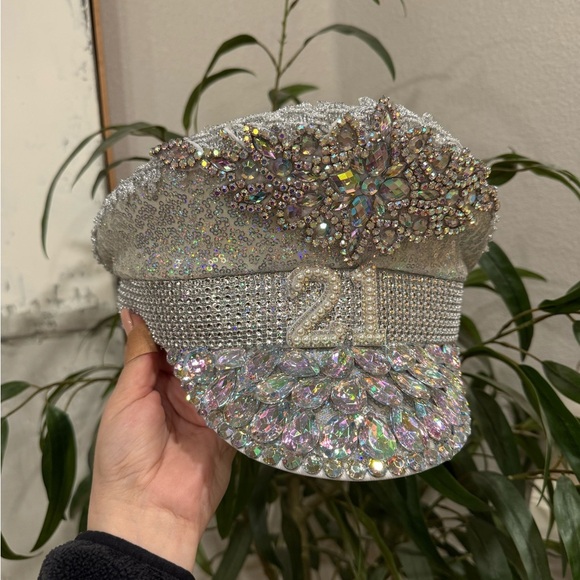 Accessories - 21st birthday festival sequin burning man glamour Silver Embellished‎ hat